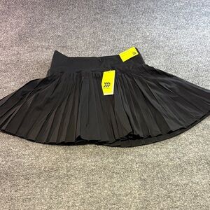 Women's Black Pleated Skater Mini Skirt with Wide Waistband